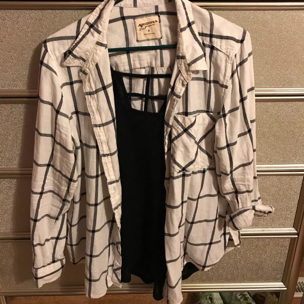 White and black flannel with black tank
